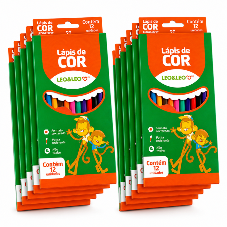 Lápis de Cor Leo e Leo 12 Cores Sextavado Escolar