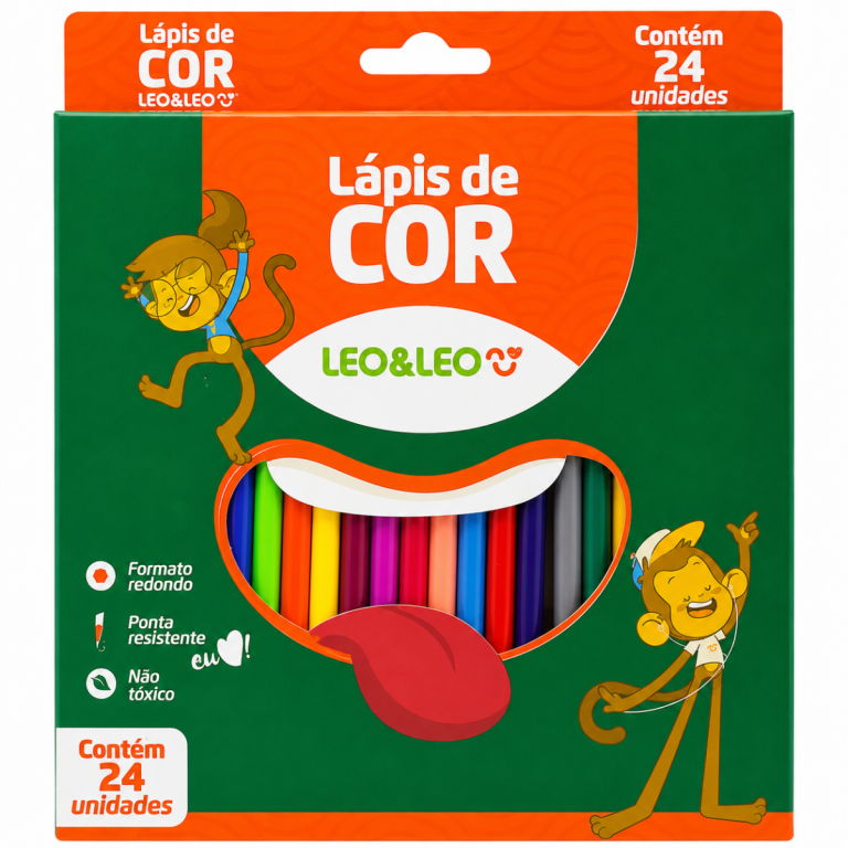 Lápis de Cor Leo e Leo 24 Cores Sextavado Escolar