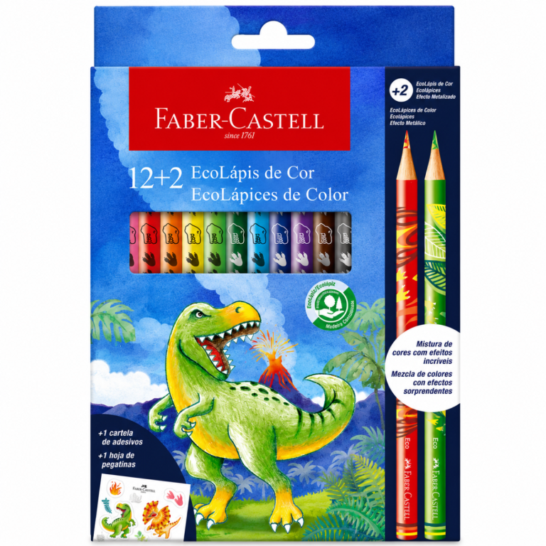 Ecolápis De Cor Faber Castell 12+2 Coleção Dinossauro
