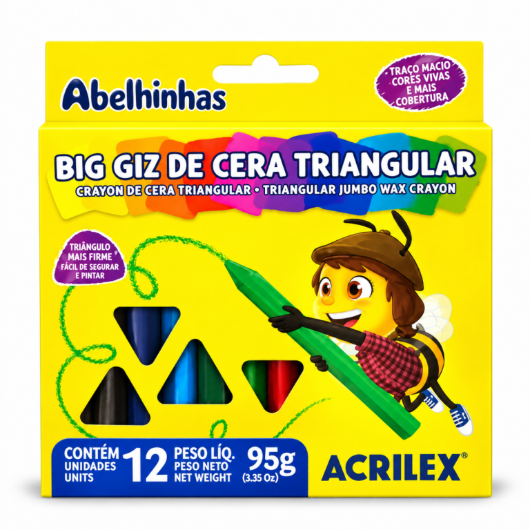 Giz Cera Grosso Big Triangular 12 Cores Jumbo Acrilex