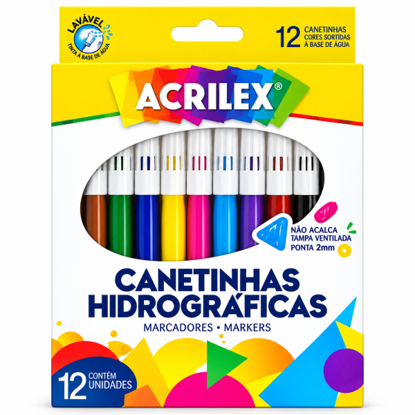 Canetinha Hidrográfica Acrilex 12 Cores