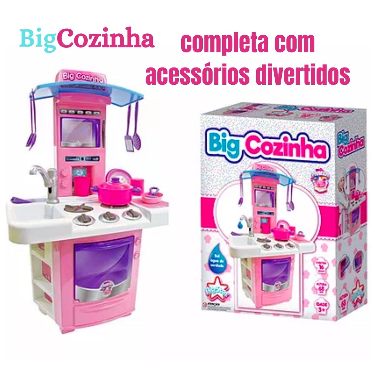 Cozinha Infantil Menina Completa Pia Fogão Forno Sai Água